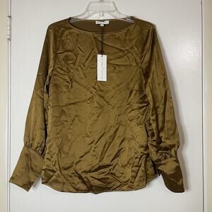 NEW! Anthropologie Maison D'amelie golden long sleeve satin blouse top Medium